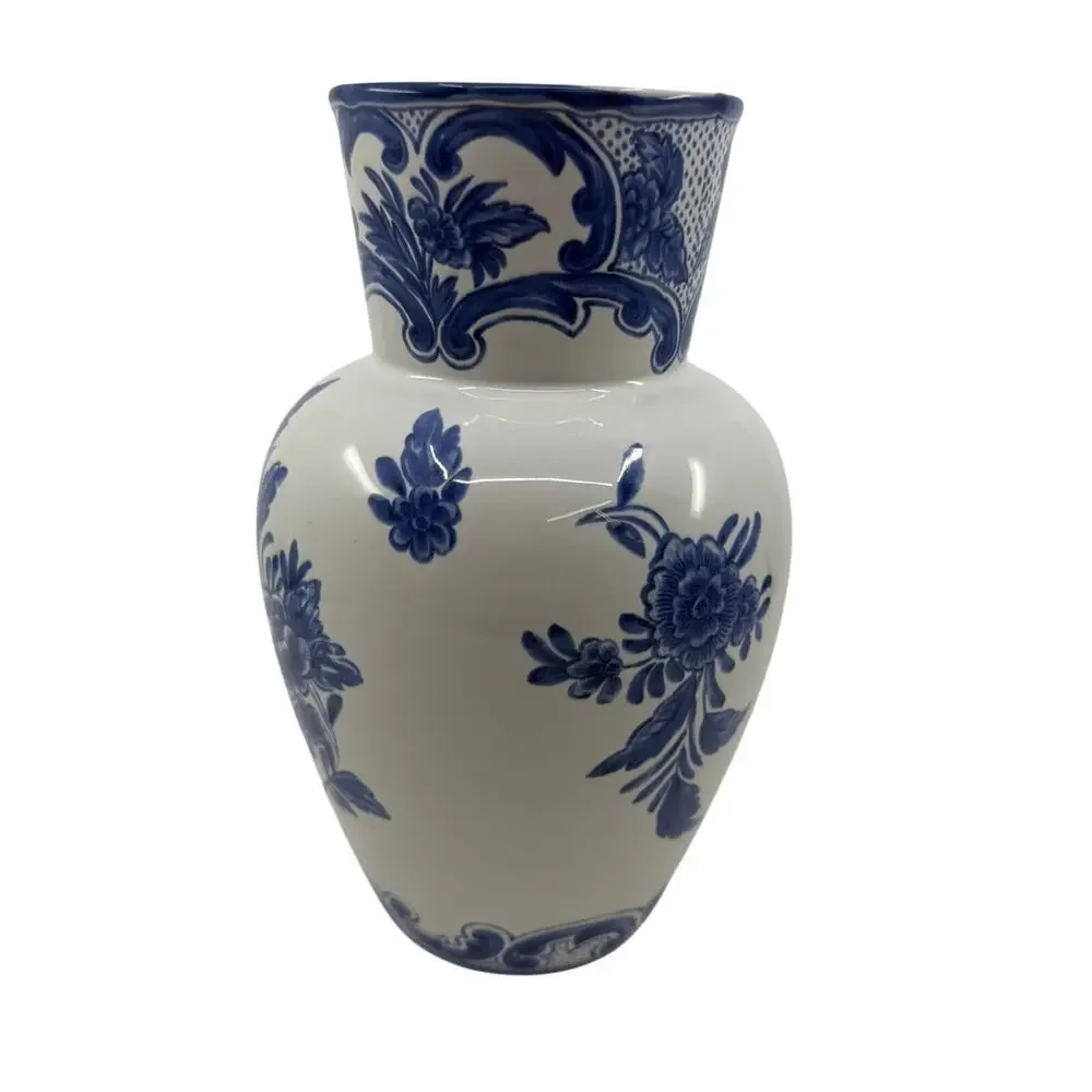 Tiffany & Co. DELFT Blue & White Porcelain 9.75” Vase Made In Portugal 1996